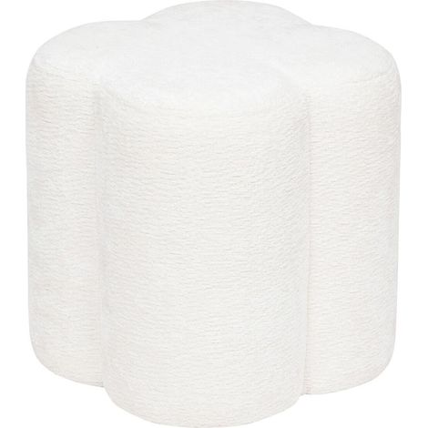 Pouf Fleur Tissu Chenille "Lavon" 38cm Blanc