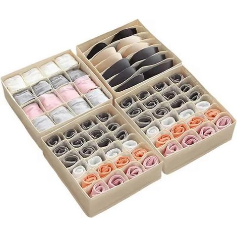 Aufbewahrungsbox für Unterwäsche, Aufbewahrungsbox für BHs, Slips und Socken, Organizer für Schlafzimmerkleidung, faltbarer Schubladenteiler (1/5)
