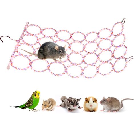 1Pcs Rat Climbing Rope Net Toy for Cage, Bird Hemp Rope Perch Swing, Ladder Rope Bridge Hanging Hammock, Small Animal Activity Toy for Mouse, Mice, Parrot, Bird (Random Color) (1/4)