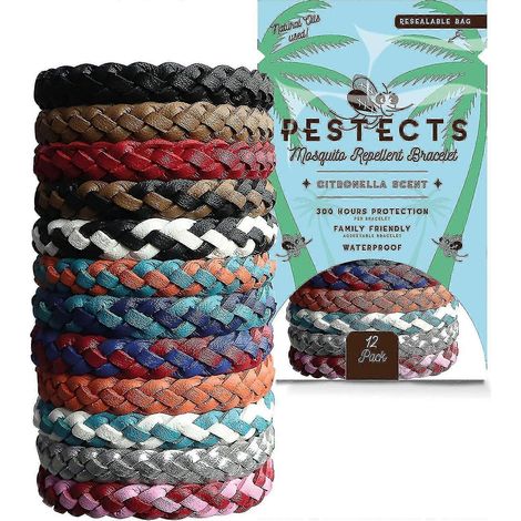 Bracelet anti-moustiques en cuir ajustable, lot de 12 - Bracelets anti-insectes sans DEET pour adultes et enfants - Protection 300 heures (1/4)