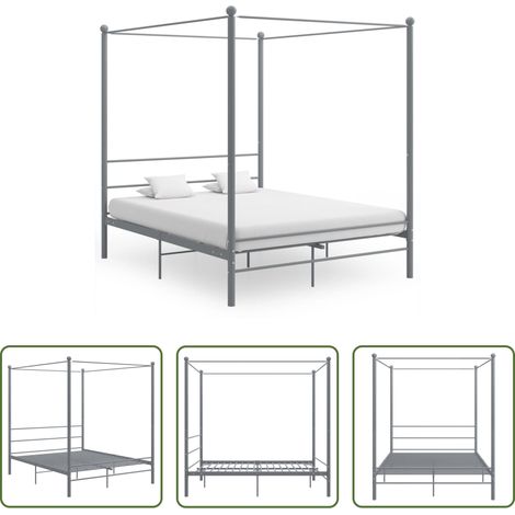 vidaXL Rideaux -  Cadre de lit à baldaquin sans matelas gris métal 160x200 cm (1/5)