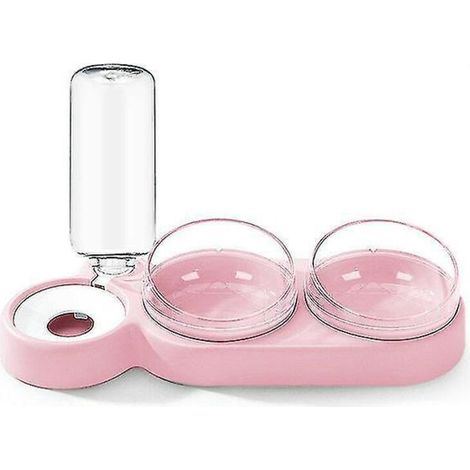 Distributeur d'eau automatique pour chat, gamelle double avec abreuvoir intégré, rose (1/5)