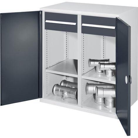 Kappes Schwerlast-Beistellschränke mit Mitteltrennwand 1110x1000x600mm Doppelwandtüren Modell 77 anthrazitgrau