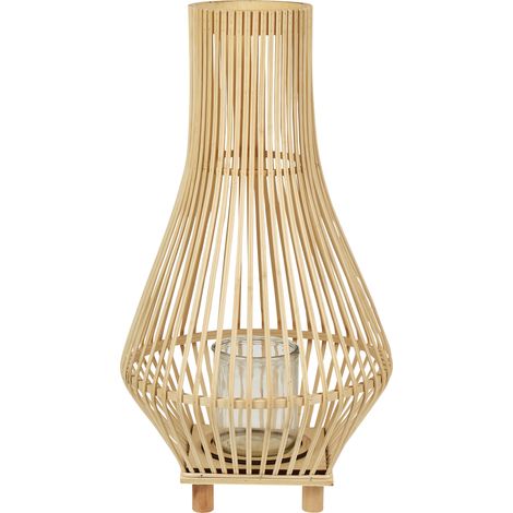 Linterna de vela de suelo de madera de sauce claro boho con soporte de vidrio para interior 58 cm accesorio Leyte