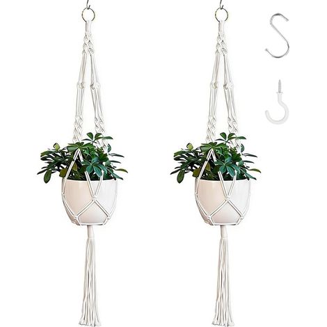 2Pcs Plantes Macramé Support Pots Suspendu pour Fleur Décoration Jardin Intérieur Extérieur Deco Boheme Chic, Jambes en Corde Coton pour Salon, Jardin, Bureau (Color-B) (1/5)