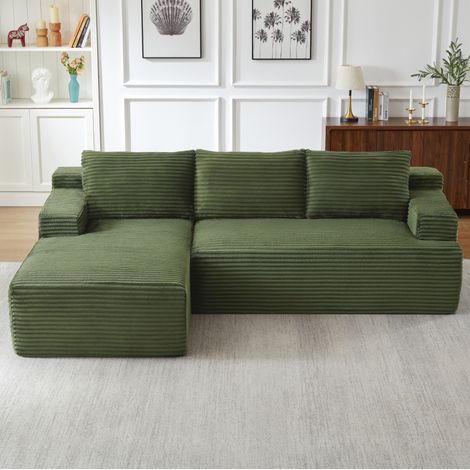 Sofá esquinero modular 238x152x66 cm de pana verde, sin montaje, para salón – MEUBLIV (1/5)