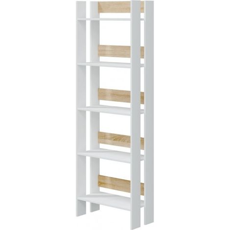 Libreria 57x27x170 cm bianco opaco e rovere canadese con 5 ripiani - Margherita