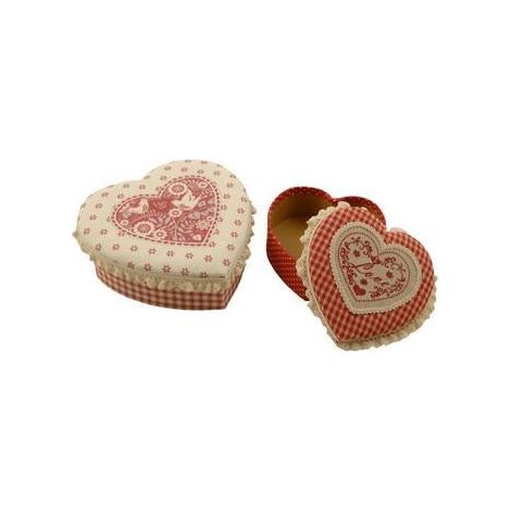 Scatola cuore tessuto rosso, Ø19,5x7 cm (kit da 3)