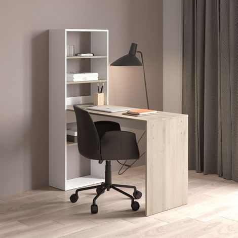 Bureau d'angle avec étagère 145x53x123 cm blanc et chêne (1/5)