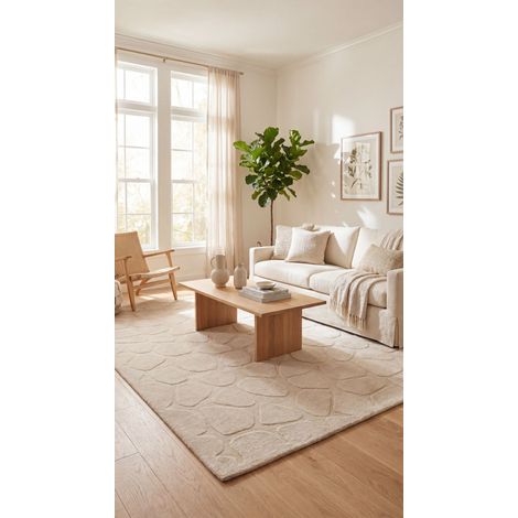 Tapis en laine Boulder Beauty - Tapis en laine  - 290x190cm, Rectangular - 100% Laine vierge - Tufté main - Crème
