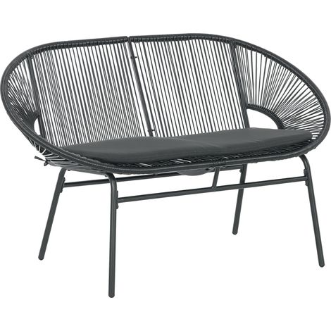 Beyamis 2-Sitzer-Gartensofa aus PE-Rattan und Stahl mit Kissen und Armlehnen, 132 x 72 x 83 cm, Schwarz