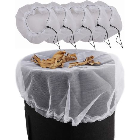 Lot de 5 filets de protection pour baril d'eau – 80 cm – Anti-insectes et débris – Cordon de serrage – Matériau synthétique durable – Blanc (1/4)