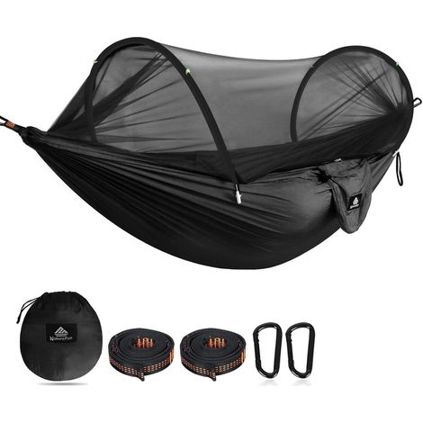 Hängematte Moskitonetz 300kg Tragkraft Karabiner Nylon Schwarz (1/5)