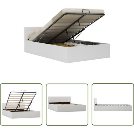 The Living Store Stauraumbett Hydraulisch Weiß Kunstleder 140×200 cm - Bettgestell - Doppelbett - Stauraumbett - HYDRAULISCHES BETT - Kunstlederbettt (1/5)