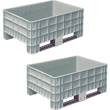 BRB 2x Palettenbox mit Außenrippen und 2 Kufen, LxBxH 1170x800x520 mm, grau