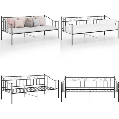 Cadre de canapé-lit sans matelas noir métal 90x200 cm - Canapé Convertible - Lit Invité - Lit Compact - Cadre Lit - Literie - Home & Living