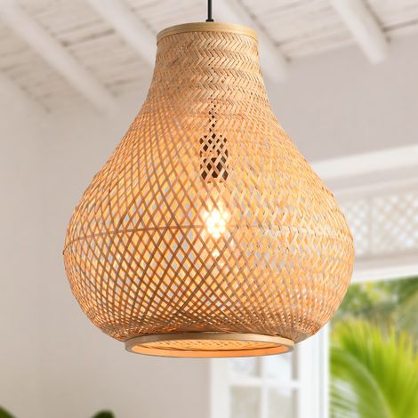 Parrot Uncle Rattan Pendelleuchte 38 cm im Boho Design, kompakte Bambus Hängelampe, höhenverstellbar, E27 Fassung, für Schlafzimmer Flur Essbereich, ohne Leuchtmittel