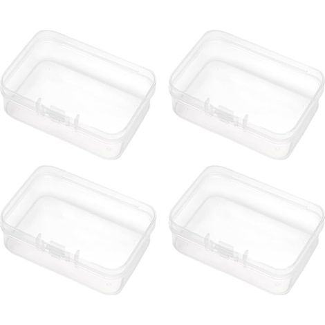 Juego de 4 cajas de almacenamiento cuadradas de plástico transparente con tapa, pequeñas cajas de plástico para guardar cuentas, tapones para los oídos y otros objetos pequeños (7,5 x 5 cm).