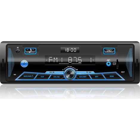 Autoradio Bluetooth, Poste Radio Voiture Bluetooth 5.0 avec LCD Affichage Horloge, 7 Couleurs Éclairage, 4x65W Autoradio 1 Din pour 9-24V Voiture, Supporte FM/AM/2 USB/AUX/SD/TF/MP3 (1/5)