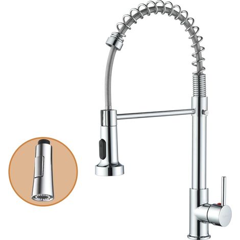1 Robinet Cuisine, Arc Haut, Acier Inoxydable, Double Mode, Douchette Pivotante 360°, Pour Évier