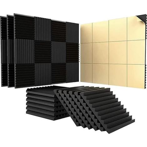 Lot de 24 panneaux d'insonorisation adhésifs, 2,5 x 30,5 x 30,5 cm, noirs (1/5)
