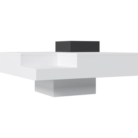 Tavolino da caffè lucido bianco e nero 72x72x30 cm con box contenitore estraibile e LED (1/5)