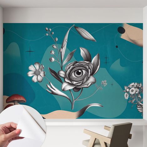 Carta da parati adesiva - lavabile - decorazione murale - per cucina - pellicola decorativa Occhio floreale 152x104 cm (1/5)