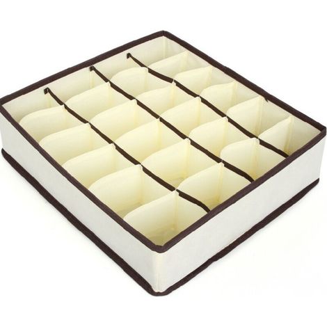 Tiroir de rangement pliable à 24 compartiments pour vêtements, sous-vêtements, chaussettes (beige) (1/5)