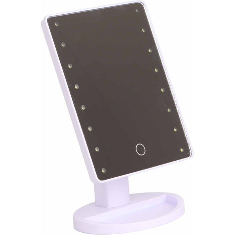 Miroir de maquillage lumineux à LED avec 16 LED, design tactile, alimenté par piles, blanc. (1/5)