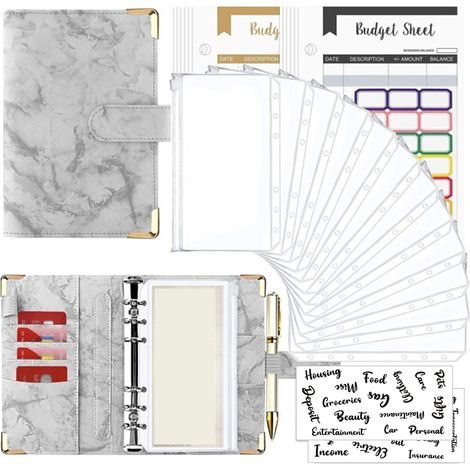 Carnet Budget A6 Reliure Mobile Marbre Grain Cuir PU 6 Trous Feuilles Libres Registre Caisse (1/5)