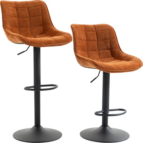 Ensemble de 2 tabourets de bar pivotants et réglables avec base et dossier en métal, orange-marron (1/4)