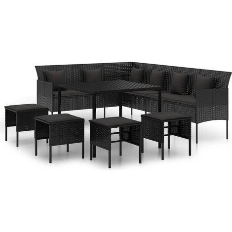 Maison Exclusive - 6-tlg. Garten-Essgruppe mit Kissen Schwarz Pol