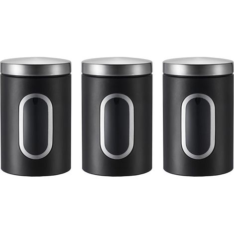 Boîte De Conservation En Acier Inoxydable - Avec Fenêtre En Verre - Pour Céréales Pâtes Sucre Épices - Lot De 3 (1/5)