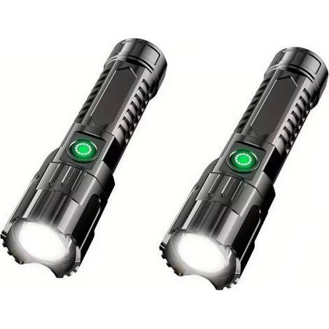 Lampe Torche LED - 10000 Lumens - Rechargeable USB - Étanche IPX6 - Focalisation Réglable - 5 Modes - 500 M Portée - 145 X 35 Mm - 1 Pièce