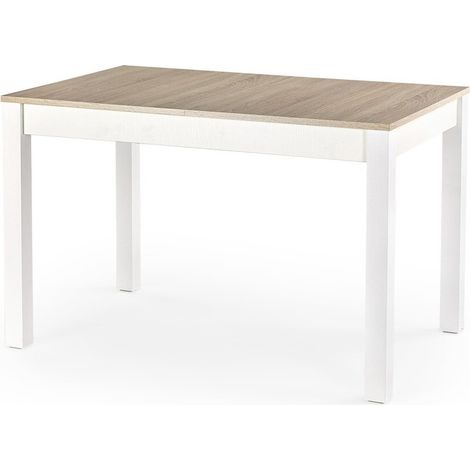 Mesa Houston 132, Blanco + Roble Sonoma, 76x75x118cm, Alargamiento, Aglomerado laminado, MDF