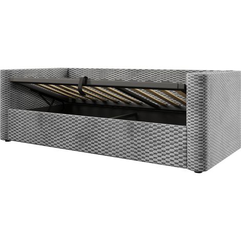 Letto da riposo 90 x 200 cm in velluto grigio con LED, vano contenitore idraulico (1/5)