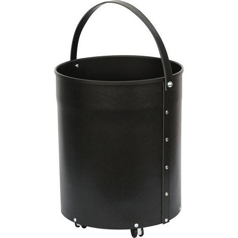 Portalegna tondo con ruote ecopelle nero d.38 h. 50 cm. Made in Italy