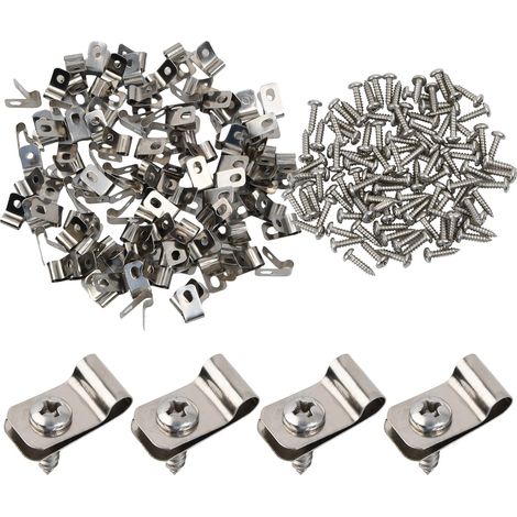 Lot de 100 Pinces de Fixation pour Clôture - Clips en Acier Inoxydable, Serre-Câble, Clips de Cage de Fil, avec Vis