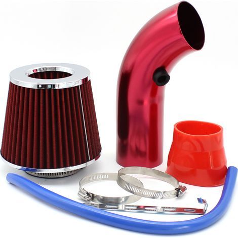 Kit Admission Direct Universel - Filtre a Air Sport Voiture Filtre Froid Diamètre 76mm Système D'admission D'air en Fibre de avec Tuyau(Rouge) (1/2)