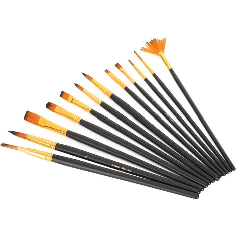 12 pinceaux d'artiste en nylon de formes variées pour aquarelle, huile et acrylique