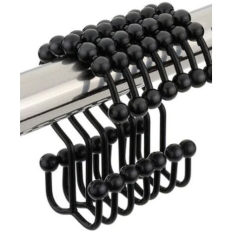 Douche Rideau Anneaux,en Acier Inoxydable Heavy Duty draperie cintres Clip Anneaux Poli Chrome pour Salle de Bain fenêtre tiges Rideaux doublures, 12 comte(noir) (1/4)