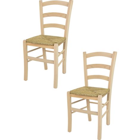 Tommychairs - Set 2 chaises VENICE pour cuisine, bar et salle à manger, robuste structure en bois de hêtre poli, non traité, 100% naturel et assise en paille (1/5)