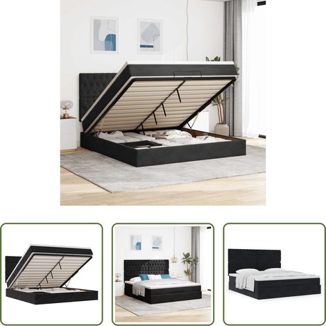 Matratze -  Ottoman-Bett mit Matratzen Schwarz 180x200 cm Samt (1/5)