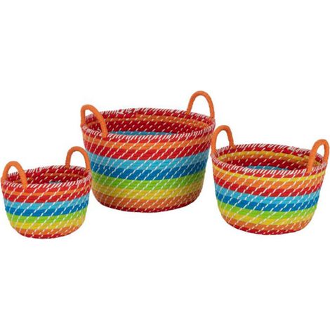 Lot de 3 Paniers Déco "Arc en Ciel" 39cm Multicolore (1/4)