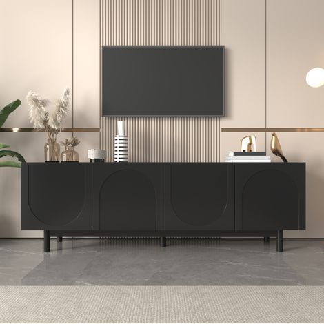 Mueble TV 175 x 38 x 56 cm con 4 puertas push-to-open y estantes regulables negro DESVIAE (1/5)