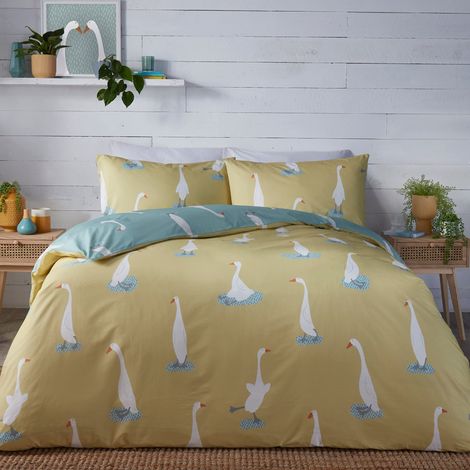 Housse de Couette Canard Mignon 140 x 200 cm 1 taie d'oreiller Réversible 2 Couleurs Entretien Facile Parure de Lit Oie Drôle Housse de Couette Canards Cadeaux Canard (1/5)