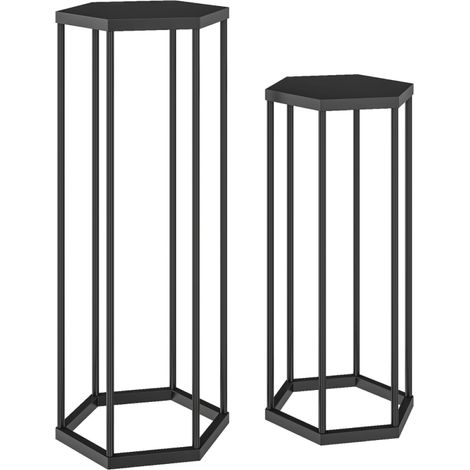 Support Plante Métal Lot de 2 Porte Pot de Fleurs Hexagonal pour Intérieur et Extérieur Balcon Terrasse Jardin 75 et 60 cm (1/5)