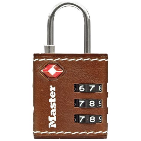 Master Lock 4692EURDBRN Cadenas à Combinaison TSA, Cuir Marron, 5,5 x 3 x 2,6 cm
