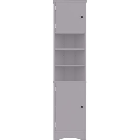 Armoire d'angle pour salle de bain en MDF gris avec 2 portes et étagères réglables 37x24,5x170 cm (1/5)