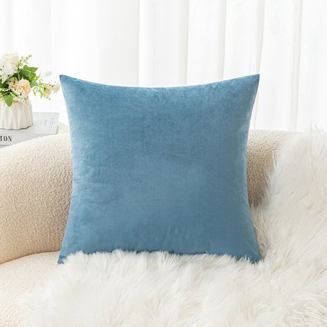 Cuscino da divano in velluto in stile nordico, cuscino lombare da ufficio, fodera per cuscino in peluche 4545 cm (senza imbottitura) - blu (1/2)